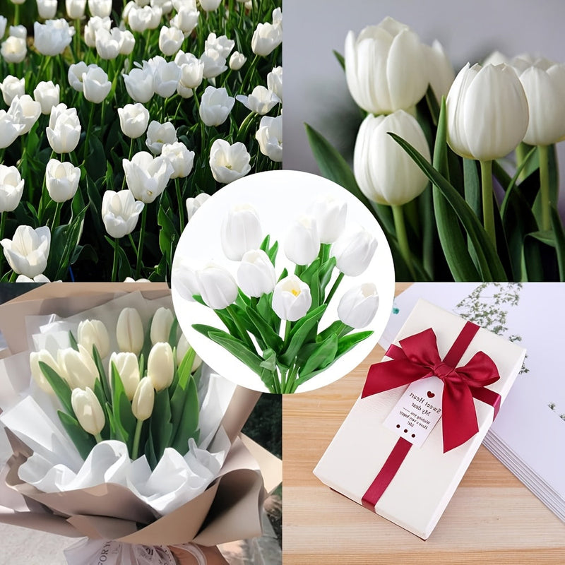 Set of 10 Artificial White Tulips – Ideal for Weddings, Photography, and Interior Decoration