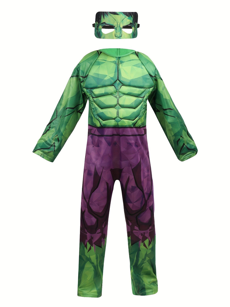 Kostium Superbohatera dla Dzieci – Zielony Kombinezon z Wzorem Mięśni i Maską