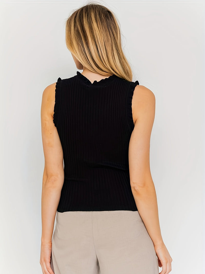 Elegancka Top bez Rękawów z Błyszczącymi Pasami i Kraciastymi Krawędziami