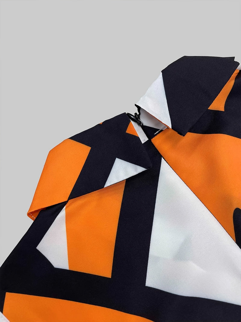 Elegancki Kombinezon z Geometrycznym Wzorem – Szerokie Nogawki i Pasek na Imprezy i Codzienne Stylizacje