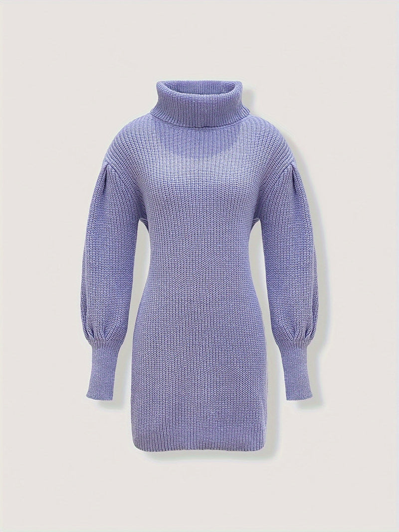 Elegancka Sukienka Sweterowa z Golfem – Struktura Rybich Łusek i Rękawy Lampionowe dla Stylowego Wyglądu