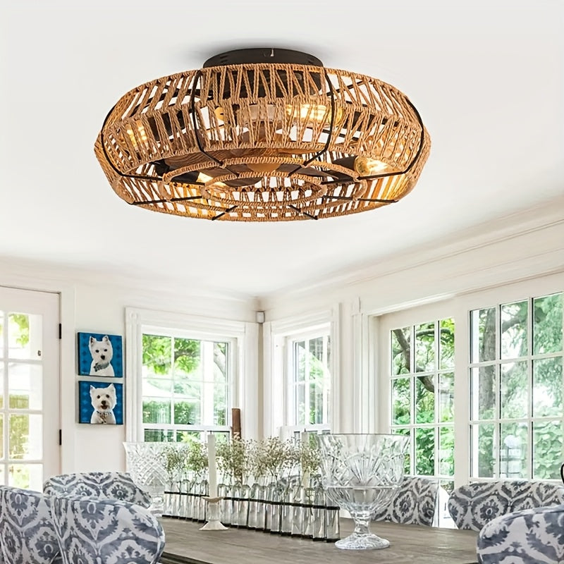 Ręcznie Wykonywany Wentylator sufitowy z Rattanu – Styl Zen i Funkcjonalność