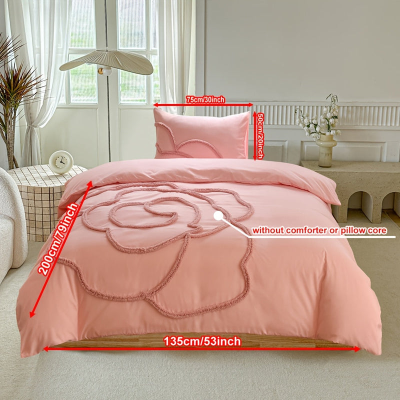 Bedding set with tufted pattern – Bedspread and pillowcases with large floral pattern