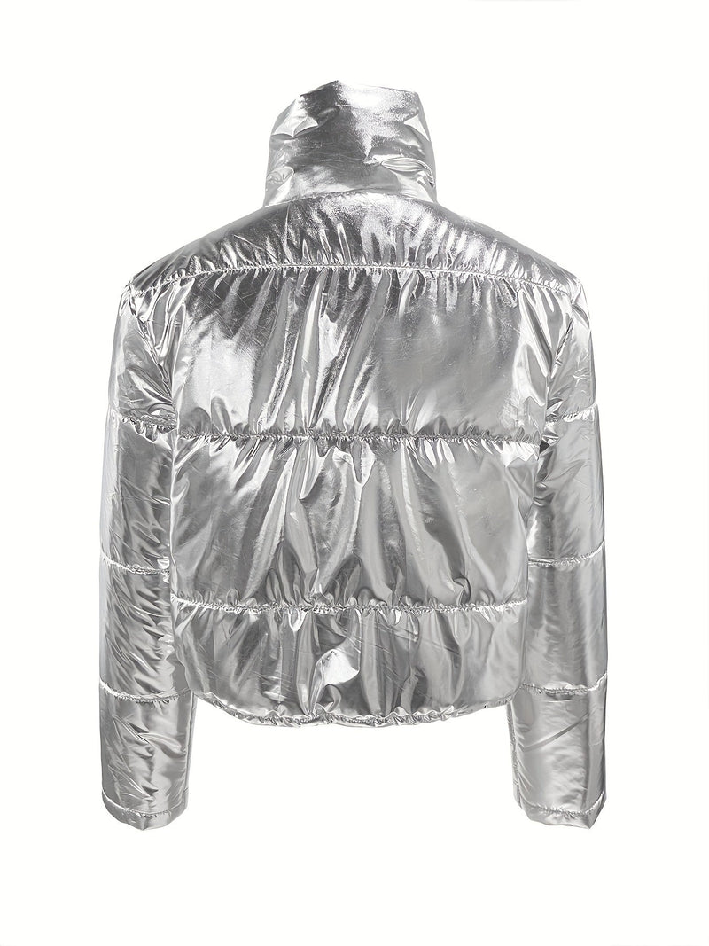 Lśniąca Krótka Kurtka z Zipperem - Ciepła i Stylowa Kurtka Zimowa dla Kobiet