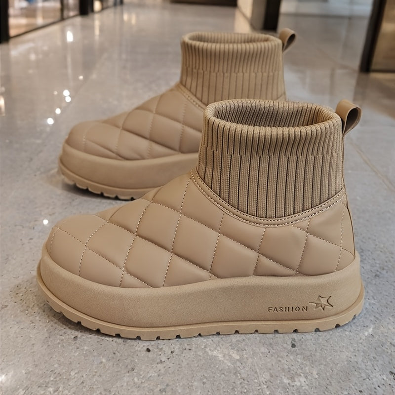 Damskie Wysokie Zimowe Buty Śniegowe – Pikowany Design z Izolacją i Antypoślizgową Gumową Podeszwą