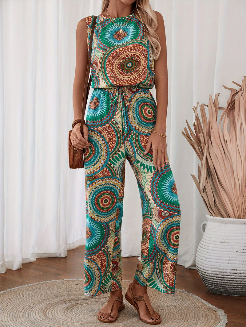 Casual Jumpsuit with Mandala Pattern for Women – Sleeveless and Breathable for Summer Days