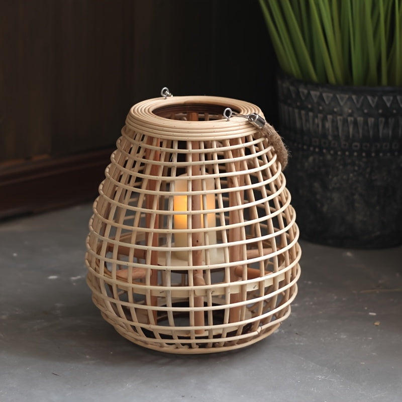 Handwoven Rattan Lamp with Candle Holders – Loose Decorative Element for Living Room, Balcony or Gastronomy