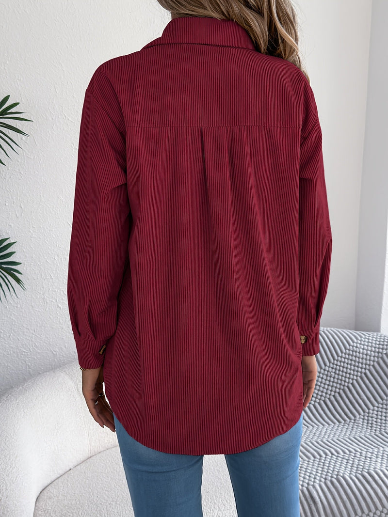 Casualowa Kurtka Sztruksowa Damska – Długie Rękawy i Klasyczny Kołnierz, Idealna na Jesień i Zimę