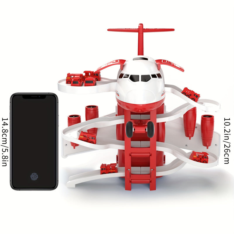 Zestaw Zabawek AdventurePlay Samolot & Wozów Strażackich - Tor Wyścigowy i Garaż dla Dzieci