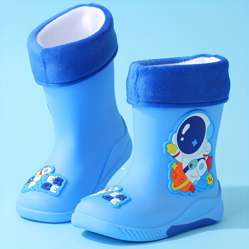 Dziecięce kalosze z rysunkiem kosmonauty – Ciepłe i wodoodporne na zimę