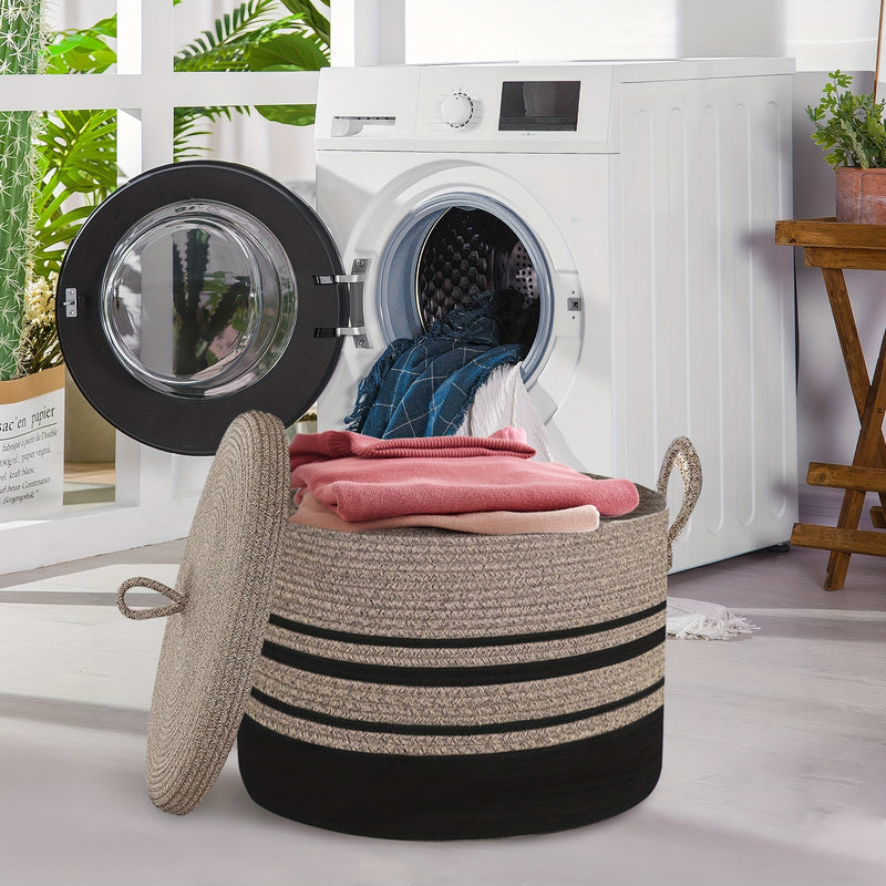 Klasyczny Woven Kosz na Przechowywanie z Pokrywą - Stylowe Rozwiązanie dla Twoich Rzeczy