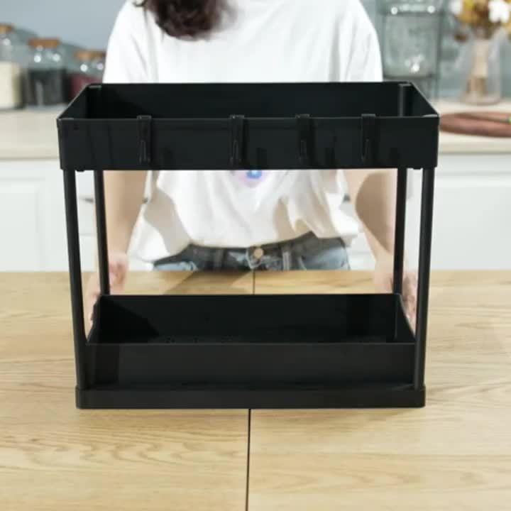 Organizer 2-warstwowy z hakami i kubkiem – Inteligentny i stabilny system przechowywania pod zlewem lub na blacie