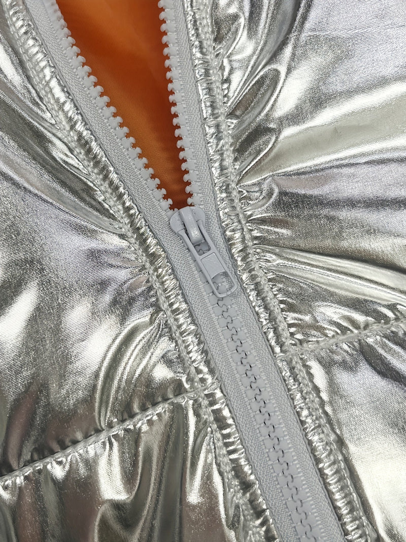 Lśniąca Krótka Kurtka z Zipperem - Ciepła i Stylowa Kurtka Zimowa dla Kobiet