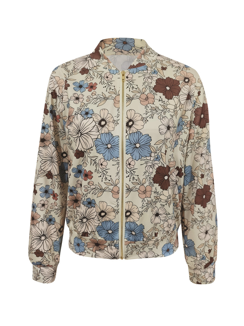 Women's Spring Bomber Jacket with Flowers – Light and Stylish for Spring and Autumn