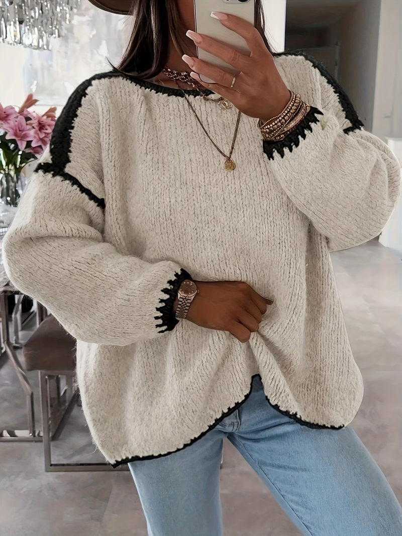 Sweter Off-The-Shoulder w Kolorowe Bloki - Casual i Wygodny na Jesień i Zimę