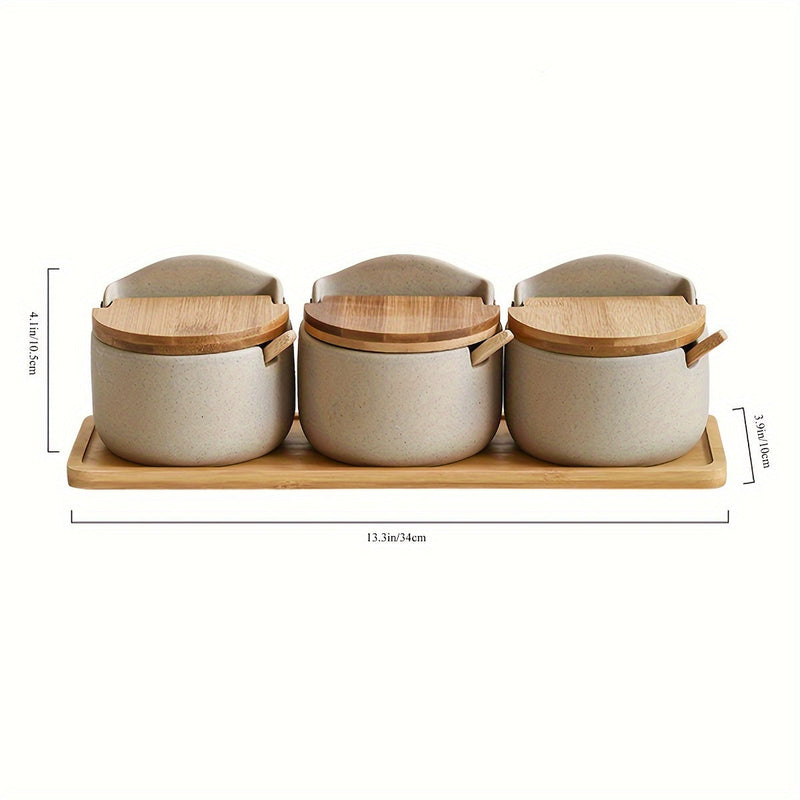 Set de borcane ceramice pentru ierburi – durabile cu capac din bambus și tavă practică