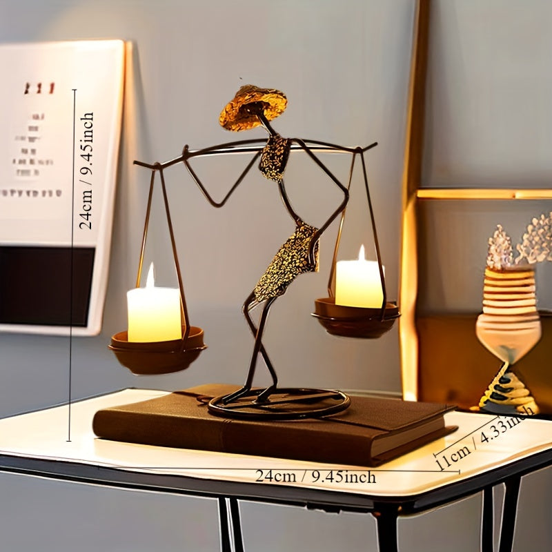 Creative Candle Holder in the Shape of Balance – Artistic Table Decoration Made of Cast Iron for a Warm Atmosphere