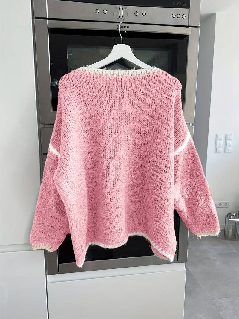 Sweter Off-The-Shoulder w Kolorowe Bloki - Casual i Wygodny na Jesień i Zimę