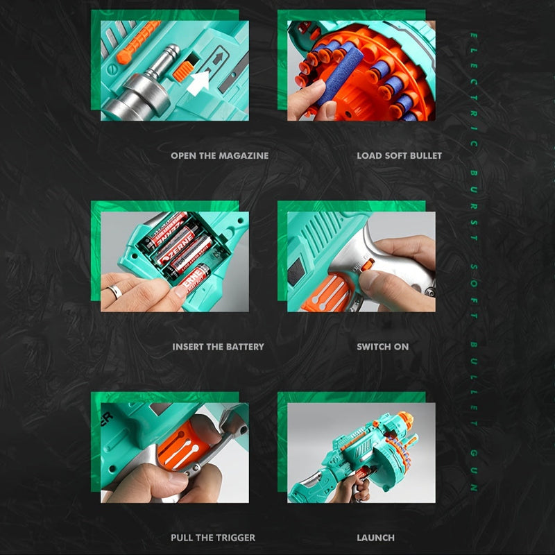 Automatyczny Blaster Piankowy – Turkusowy Pistolet z 40 Piankowymi Kulami dla Zabawy