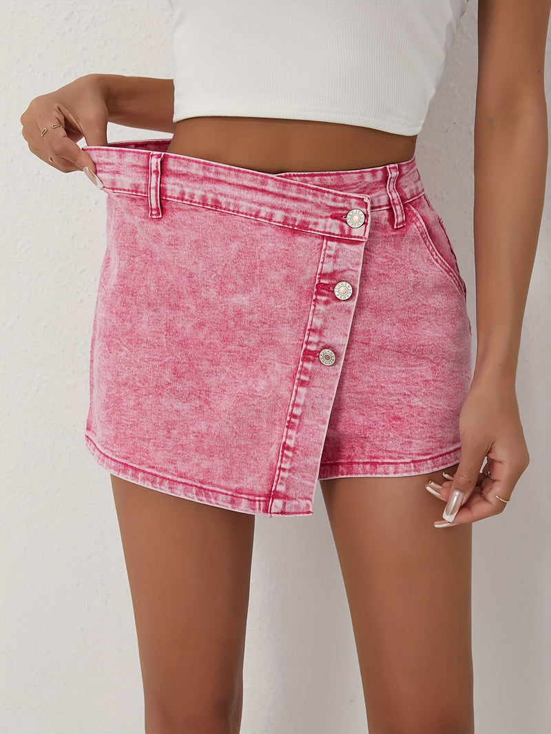Denim stretch skirt-shorts for women – Slim Fit and asymmetrical