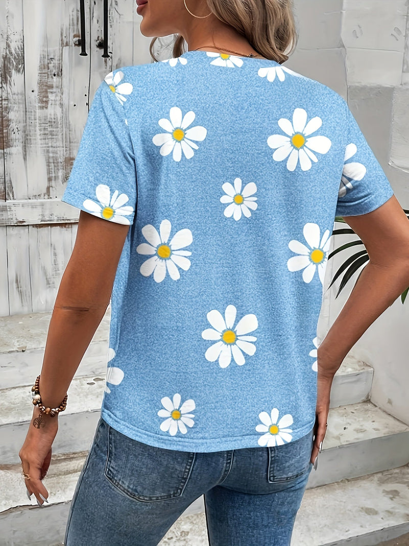 T-shirt z nadrukiem stokrotek – Casual i oddychający na wiosnę i lato