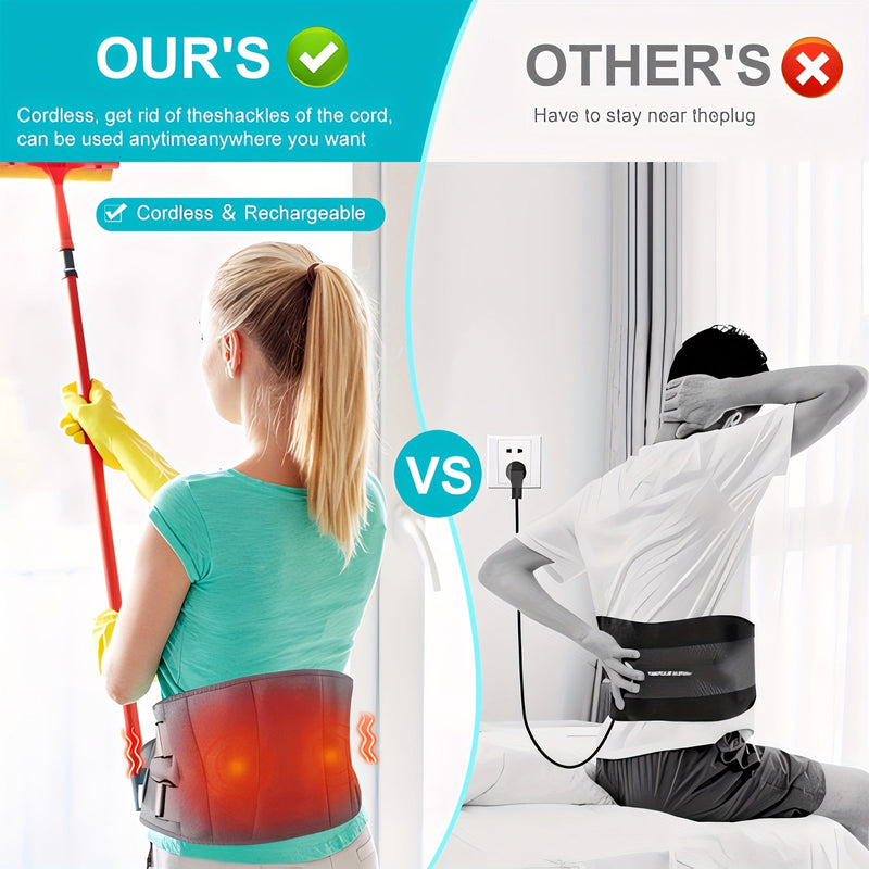 Bezprzewodowy Podgrzewany Pas Masujący na Plecy i Talię – 3 Ustawienia Ciepła i Wibracji dla Maksymalnego Relaksu