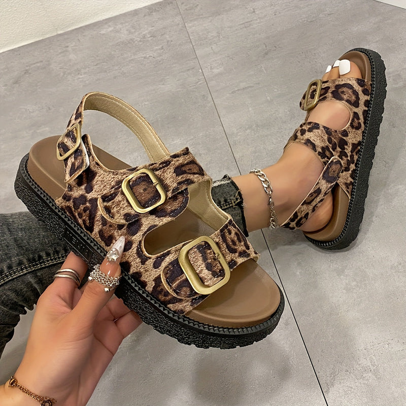 Modne Damskie Sandały na Koturnie z Printem w Lamparta – Komfort i Styl w Jednym