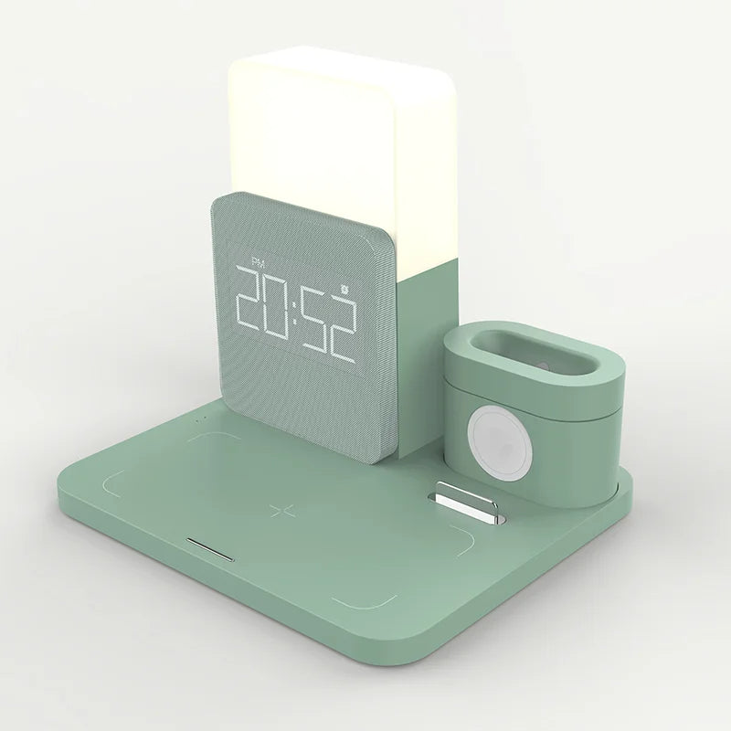 Stație de încărcare wireless multifuncțională – cu lampă și ceas deșteptător